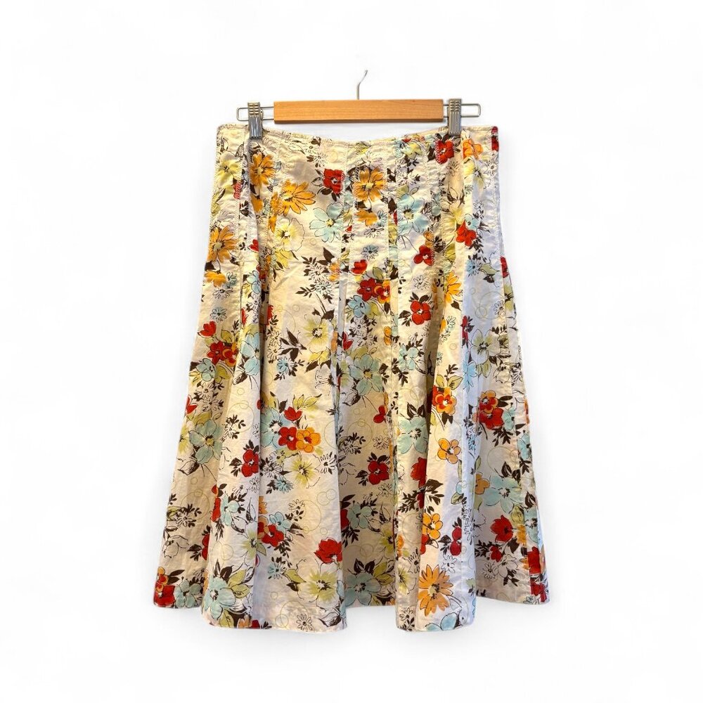 Cabi Floral A-Line Skirt Cotton Size 8 Cream Flower Garden Retro Midi